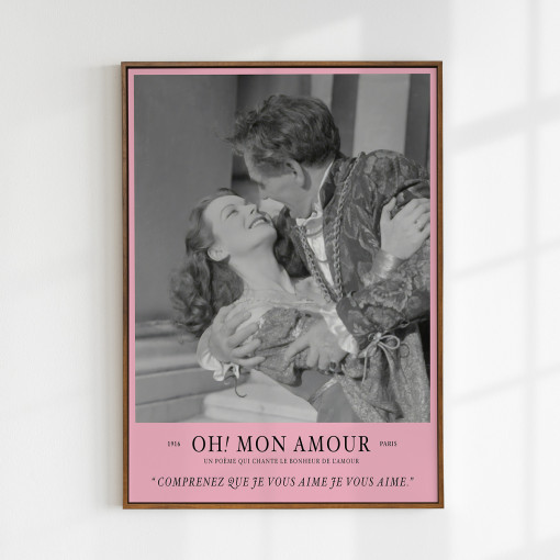 [요로코롬스튜디오] 핑크 흑백 빈티지포스터 감성인테리어 액자 아트포스터 Love poem