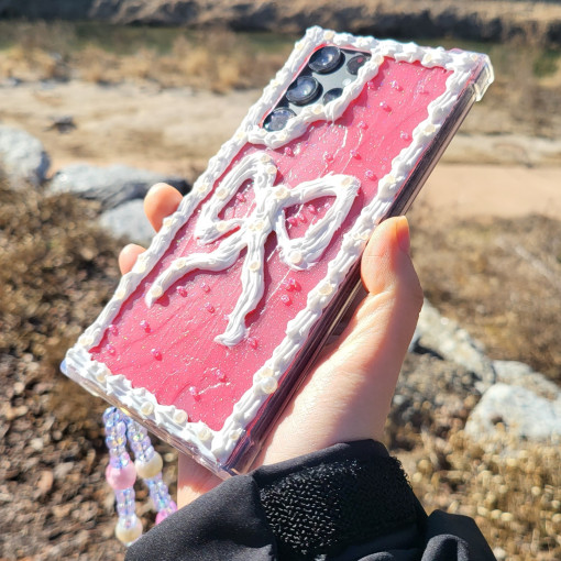 [투앤나인]모든기종 입체유화 아이폰케이스 갤럭시케이스 LG 폰케이스 - 딸키푸딩 리본케이크 